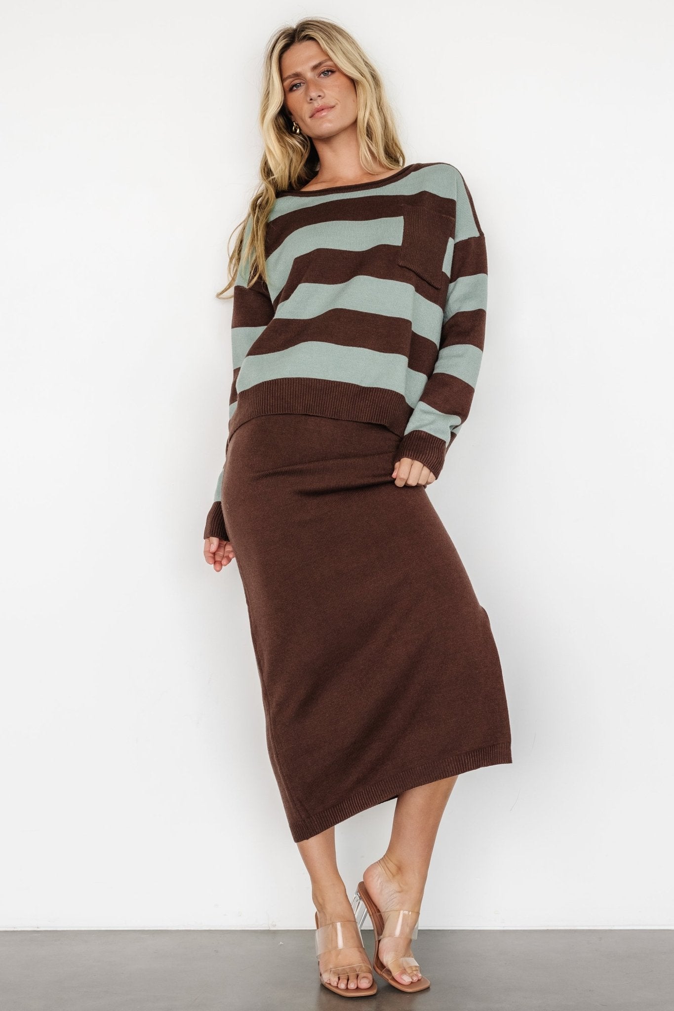 Carlotta Sweater + Skirt Set | Brown + Turquoise - Baltic Born