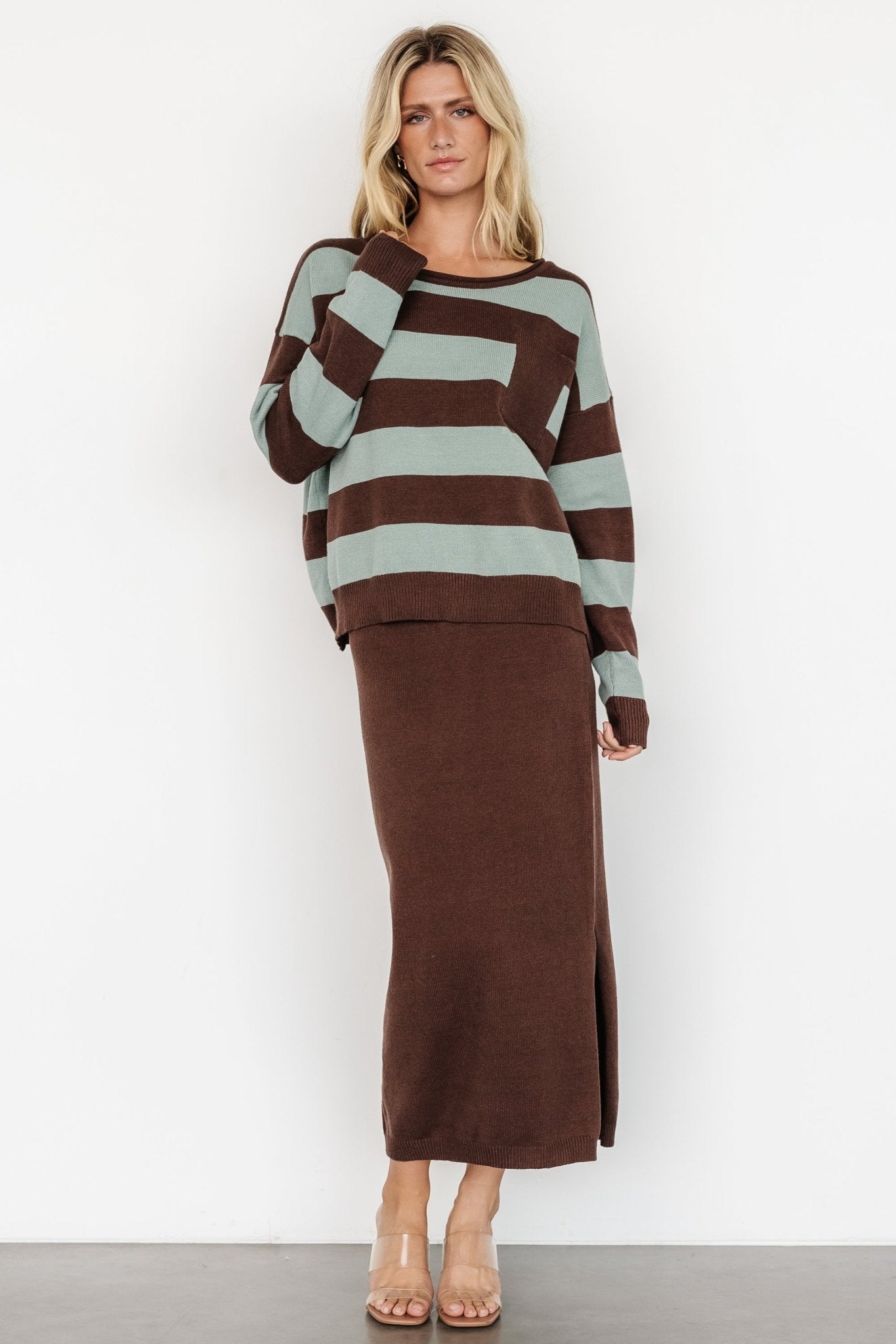 Carlotta Sweater + Skirt Set | Brown + Turquoise - Baltic Born