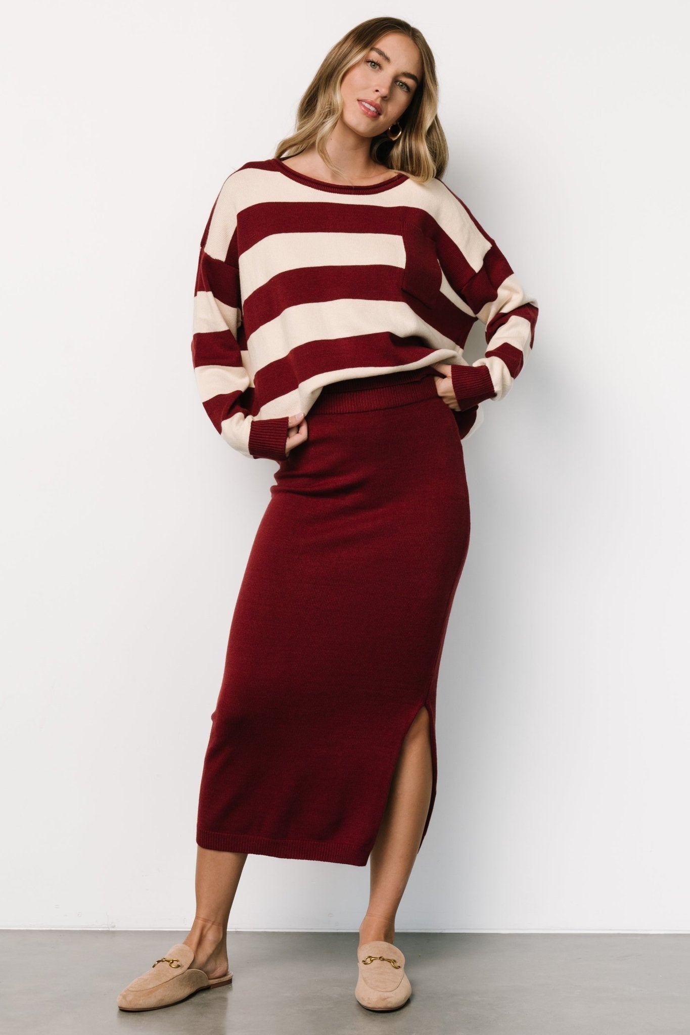 Carlotta Sweater + Skirt Set | Burgundy + Cream - Baltic Born