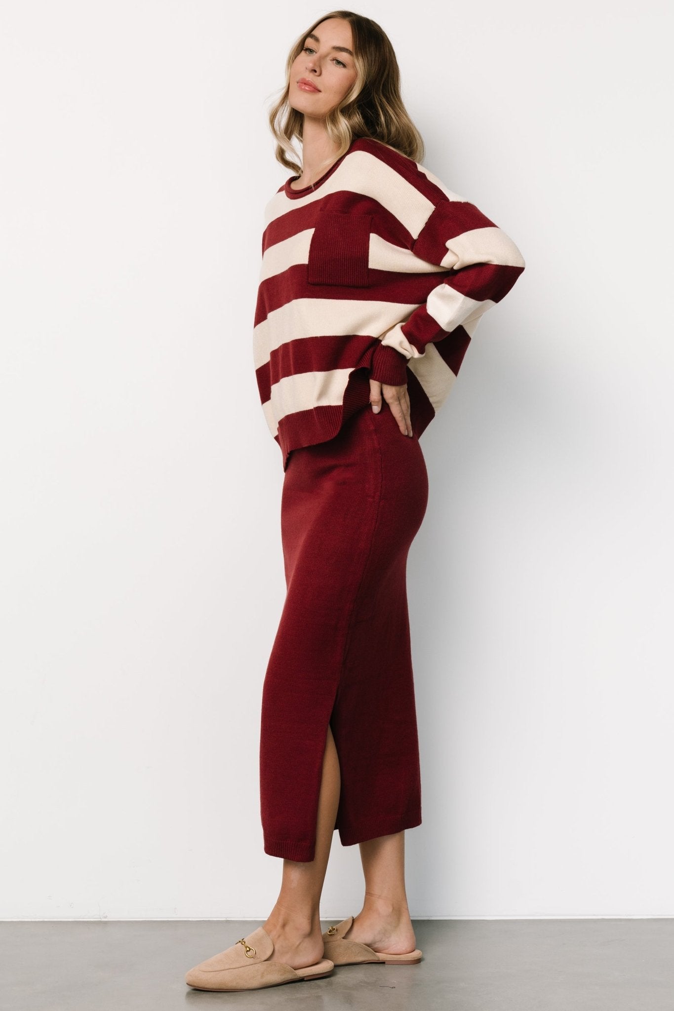 Carlotta Sweater + Skirt Set | Burgundy + Cream - Baltic Born