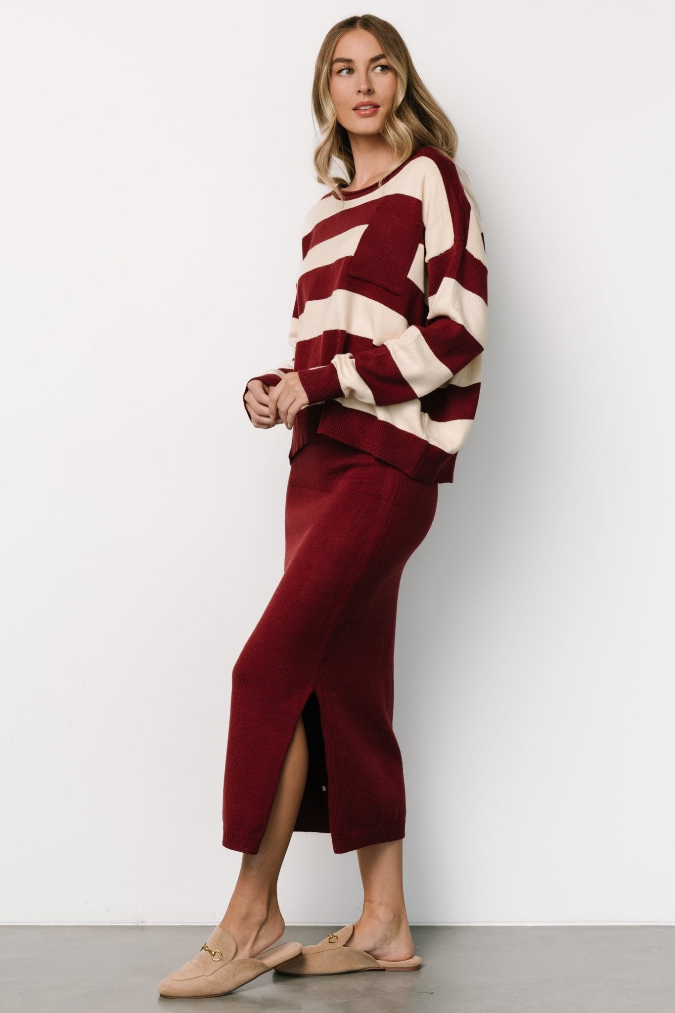 Carlotta Sweater + Skirt Set | Burgundy + Cream - Baltic Born