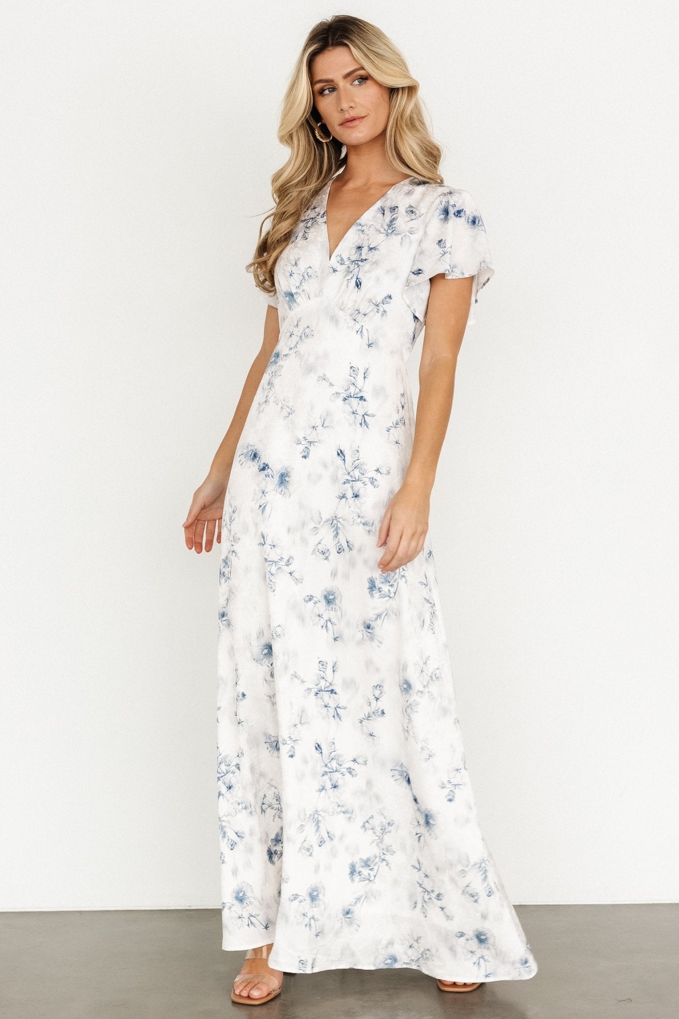 Carmen Maxi Dress | Off White + Blue Floral - Baltic Born