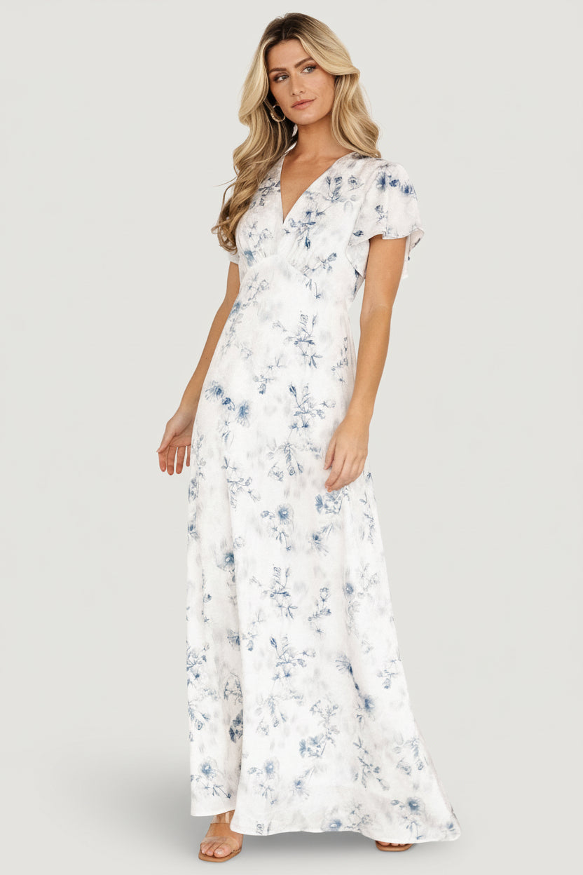 carmen wrap maxi dress Carmen Maxi Dress — Off White & Blue Floral