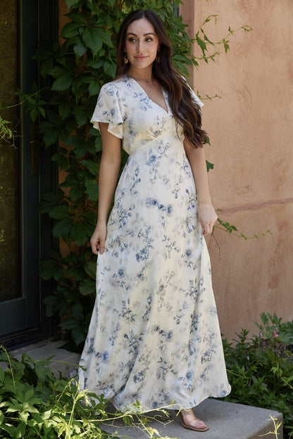 Carmen Maxi Dress | Off White + Blue Floral - Baltic Born