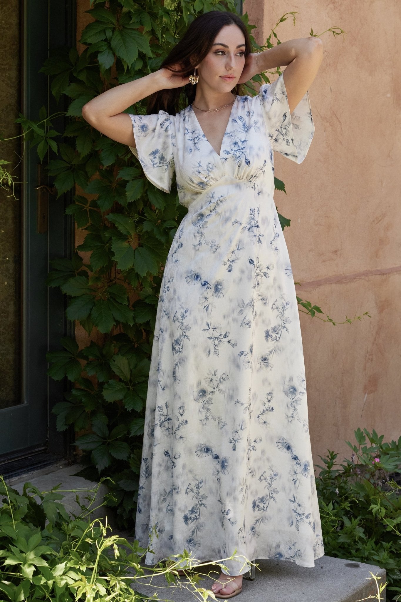 Carmen Maxi Dress | Off White + Blue Floral - Baltic Born