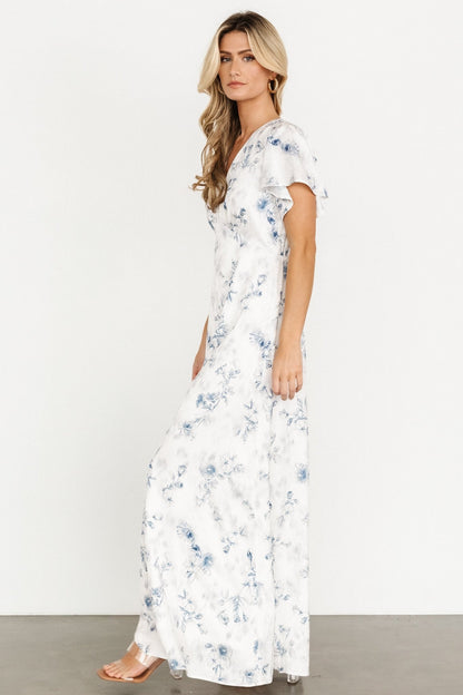 Carmen Maxi Dress | Off White + Blue Floral - Baltic Born