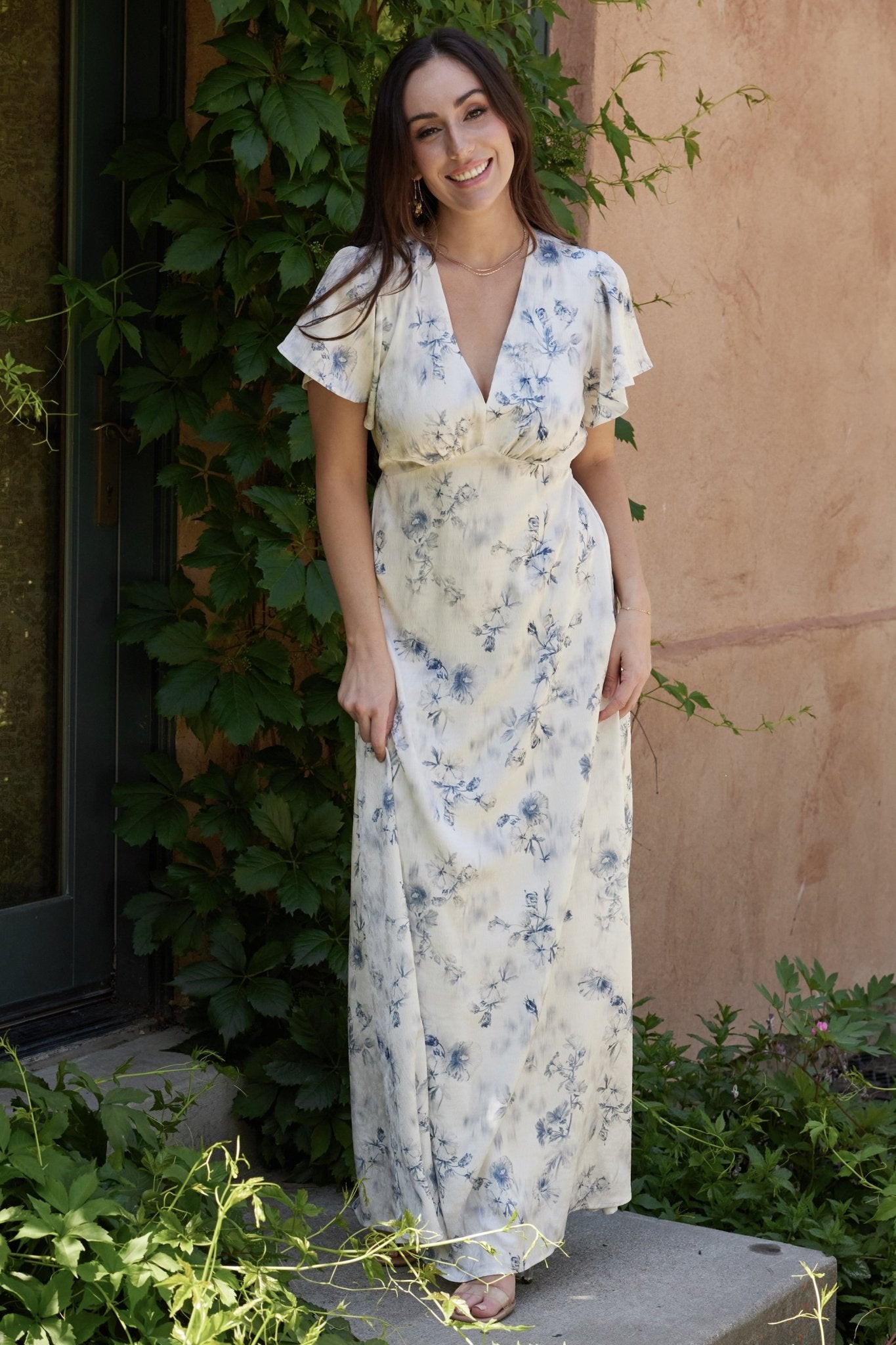 Carmen Maxi Dress | Off White + Blue Floral - Baltic Born