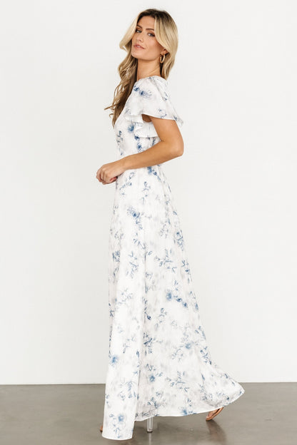 Carmen Maxi Dress | Off White + Blue Floral - Baltic Born