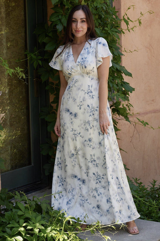 Carmen Maxi Dress | Off White + Blue Floral - Baltic Born