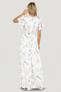 Cherie Jacquard Dress | Off White + Blue Floral