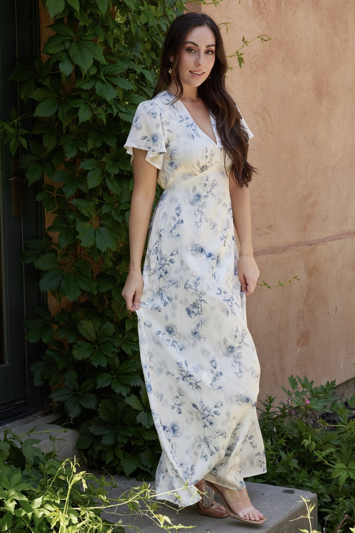 Carmen Maxi Dress | Off White + Blue Floral - Baltic Born