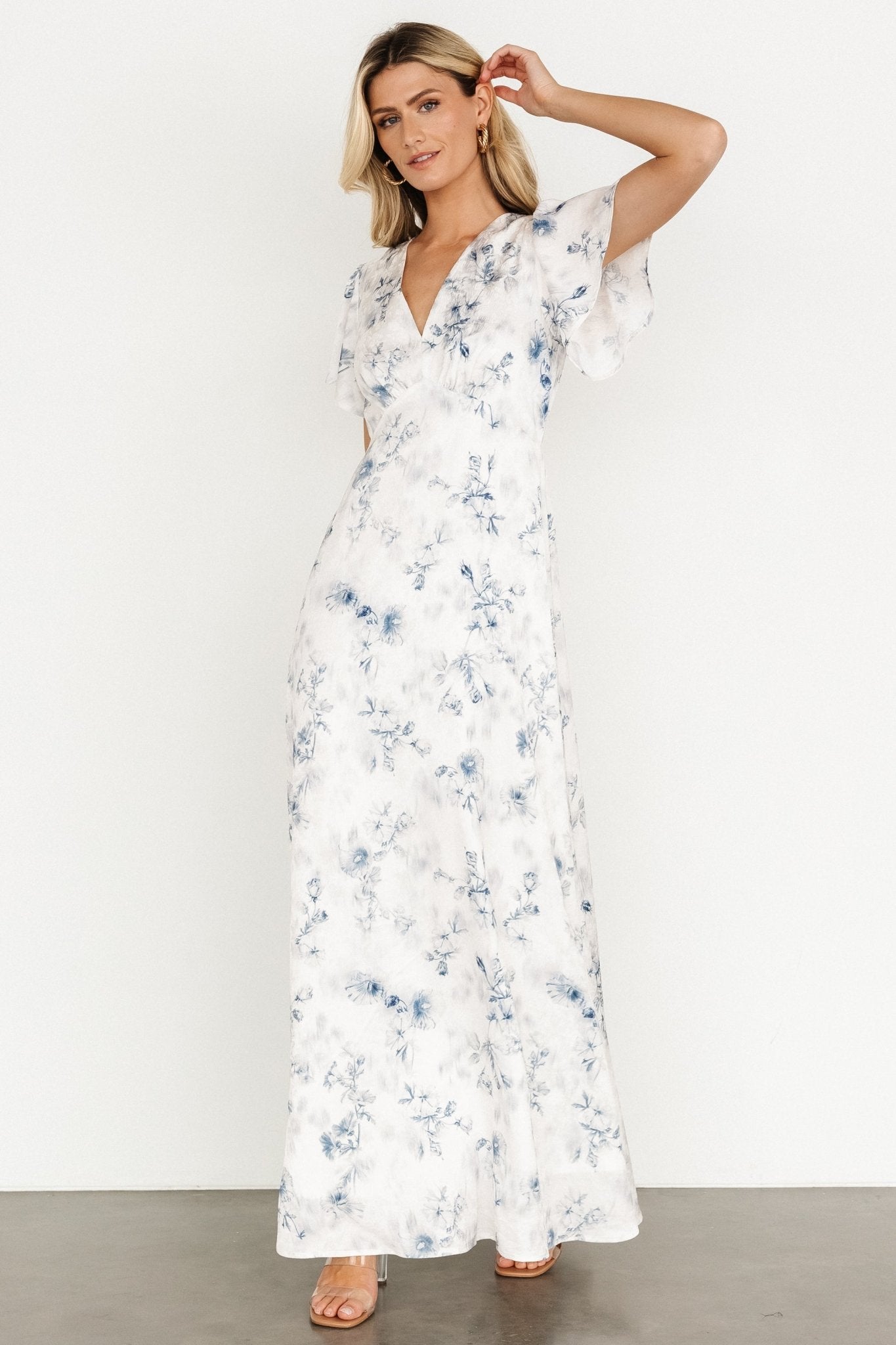 Carmen Maxi Dress | Off White + Blue Floral - Baltic Born