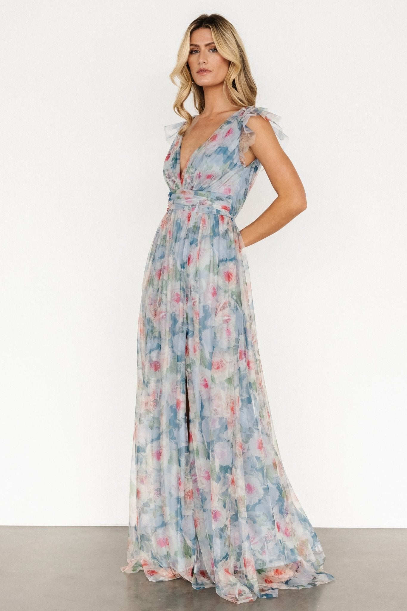 Carmine Maxi Dress | Dusty Blue Floral - Baltic Born