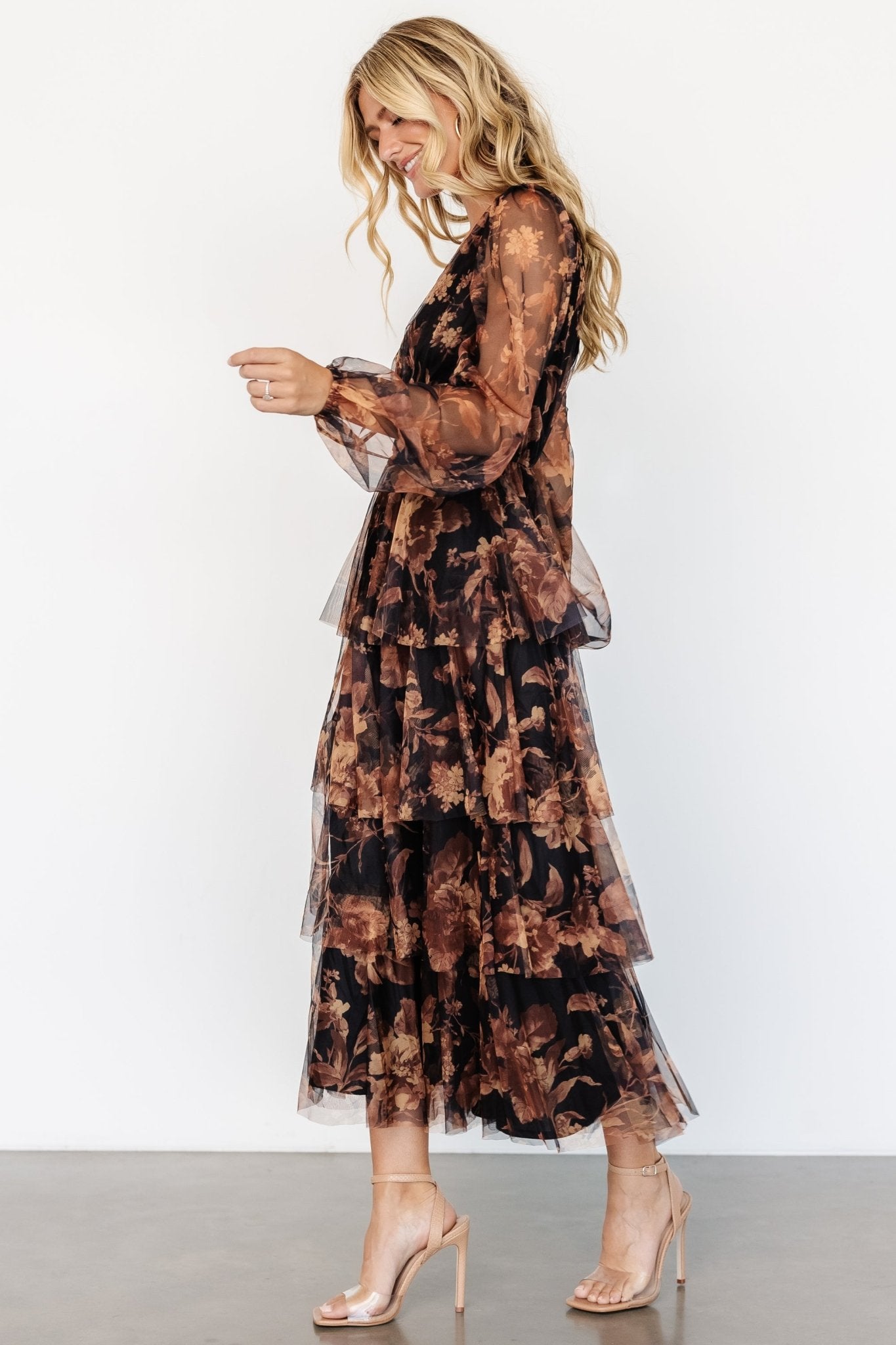 Carolina Tulle Tiered Maxi Dress | Caramel Floral - Baltic Born