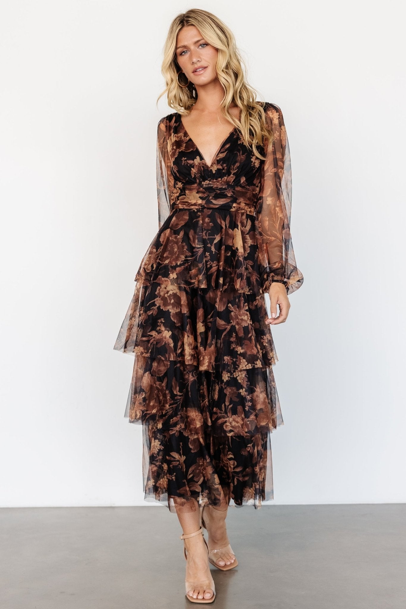 Carolina Tulle Tiered Maxi Dress | Caramel Floral - Baltic Born