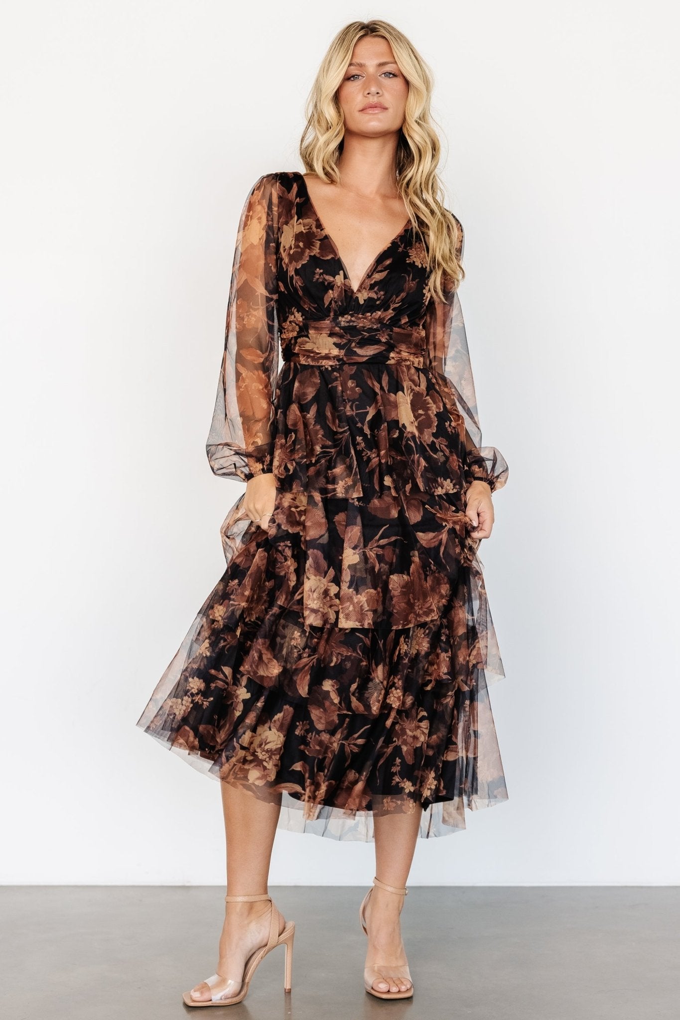 Carolina Tulle Tiered Maxi Dress | Caramel Floral - Baltic Born