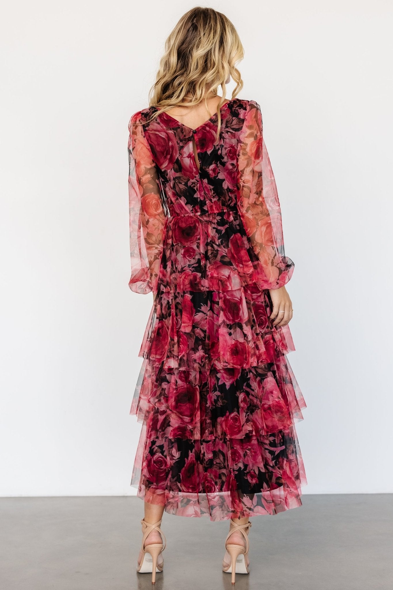 Carolina Tulle Tiered Maxi Dress | Red + Black Floral - Baltic Born