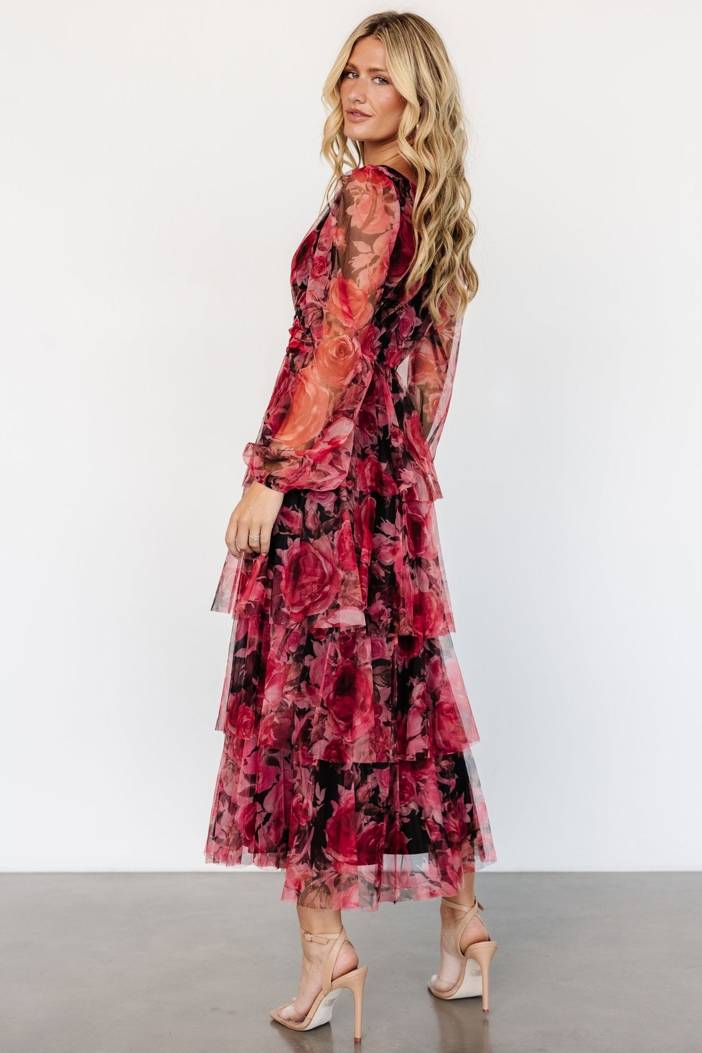 Carolina Tulle Tiered Maxi Dress | Red + Black Floral - Baltic Born