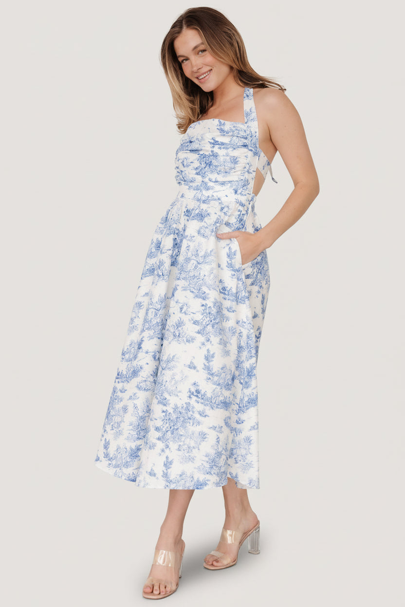 Carolyn Halter Midi Dress | White + Blue