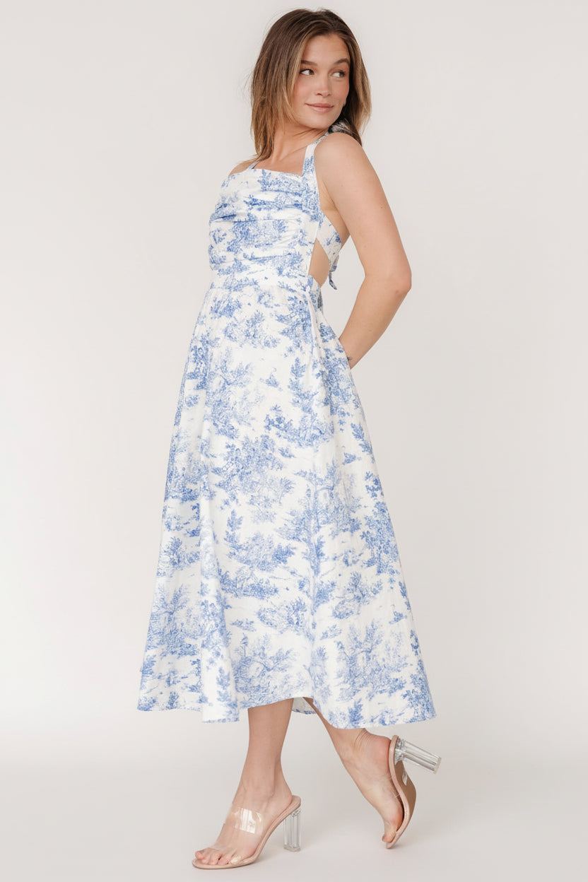 Carolyn Halter Midi Dress | White + Blue