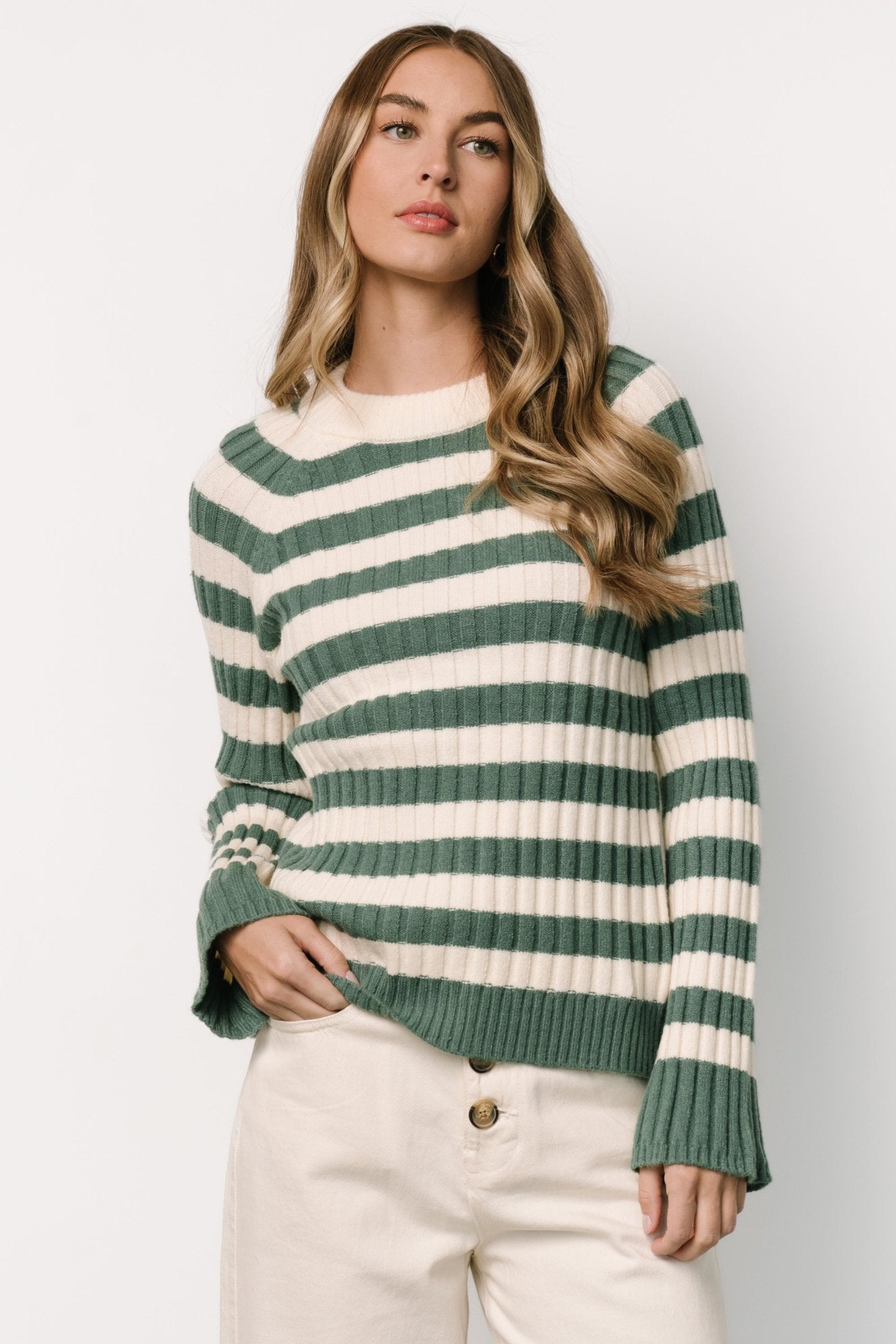 Carrie Striped Sweater | Teal + Ivory - Baltic Born