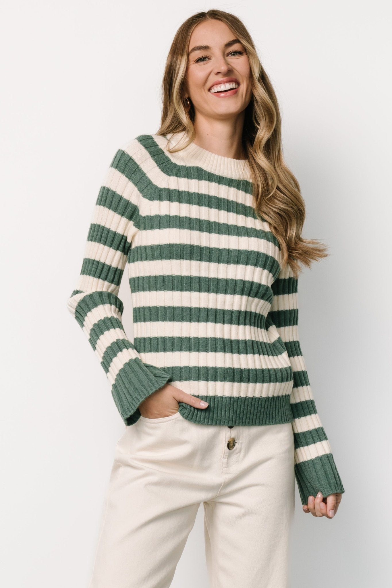 Carrie Striped Sweater | Teal + Ivory - Baltic Born