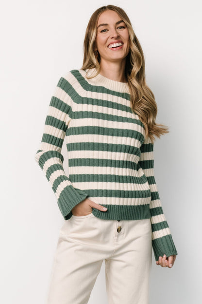 Carrie Striped Sweater | Teal + Ivory - Baltic Born