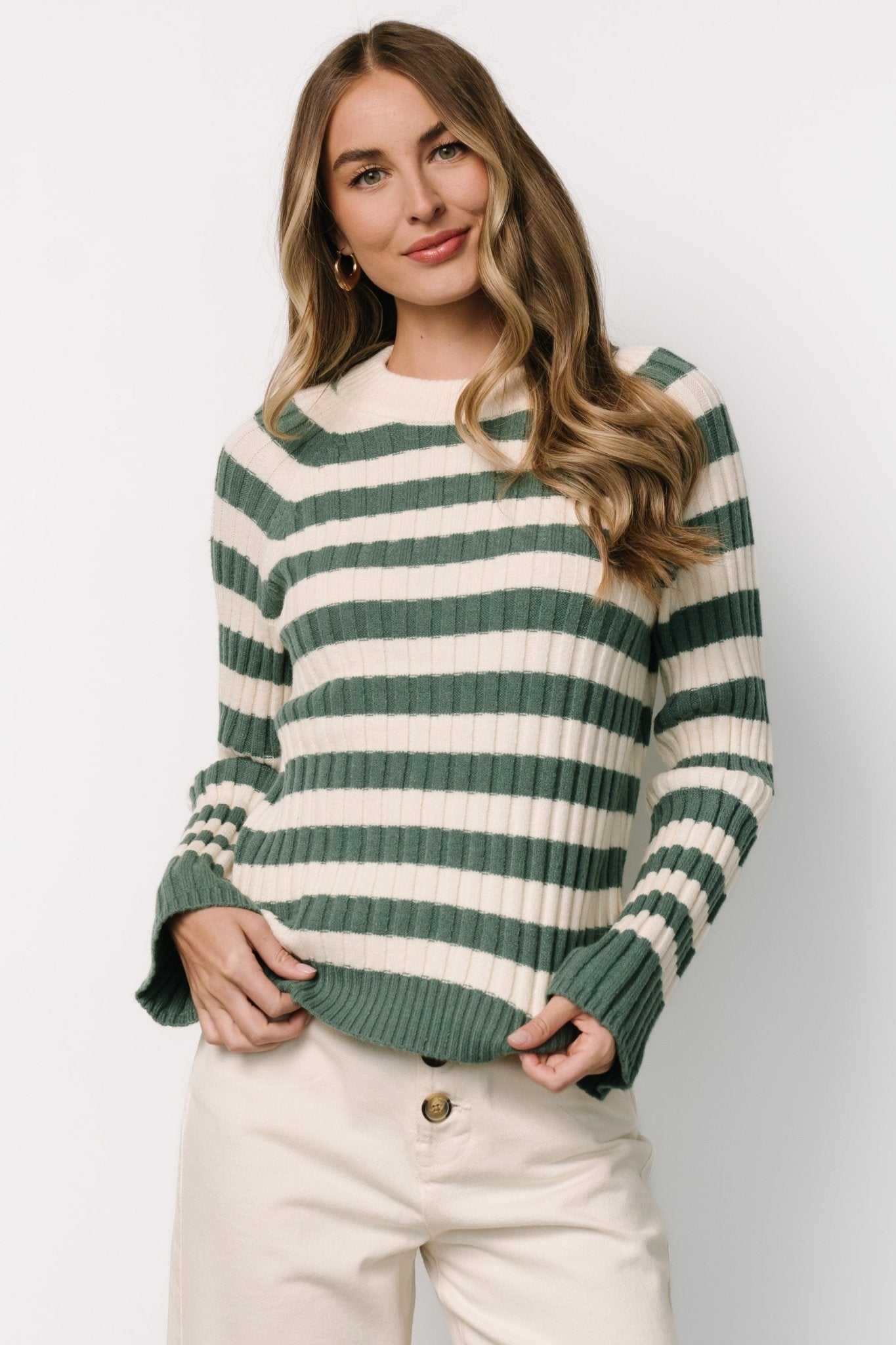 Carrie Striped Sweater | Teal + Ivory - Baltic Born