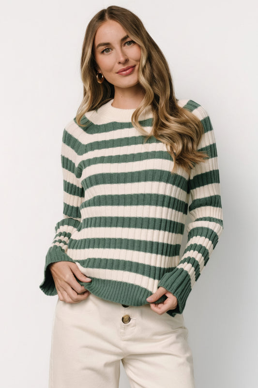 Carrie Striped Sweater | Teal + Ivory