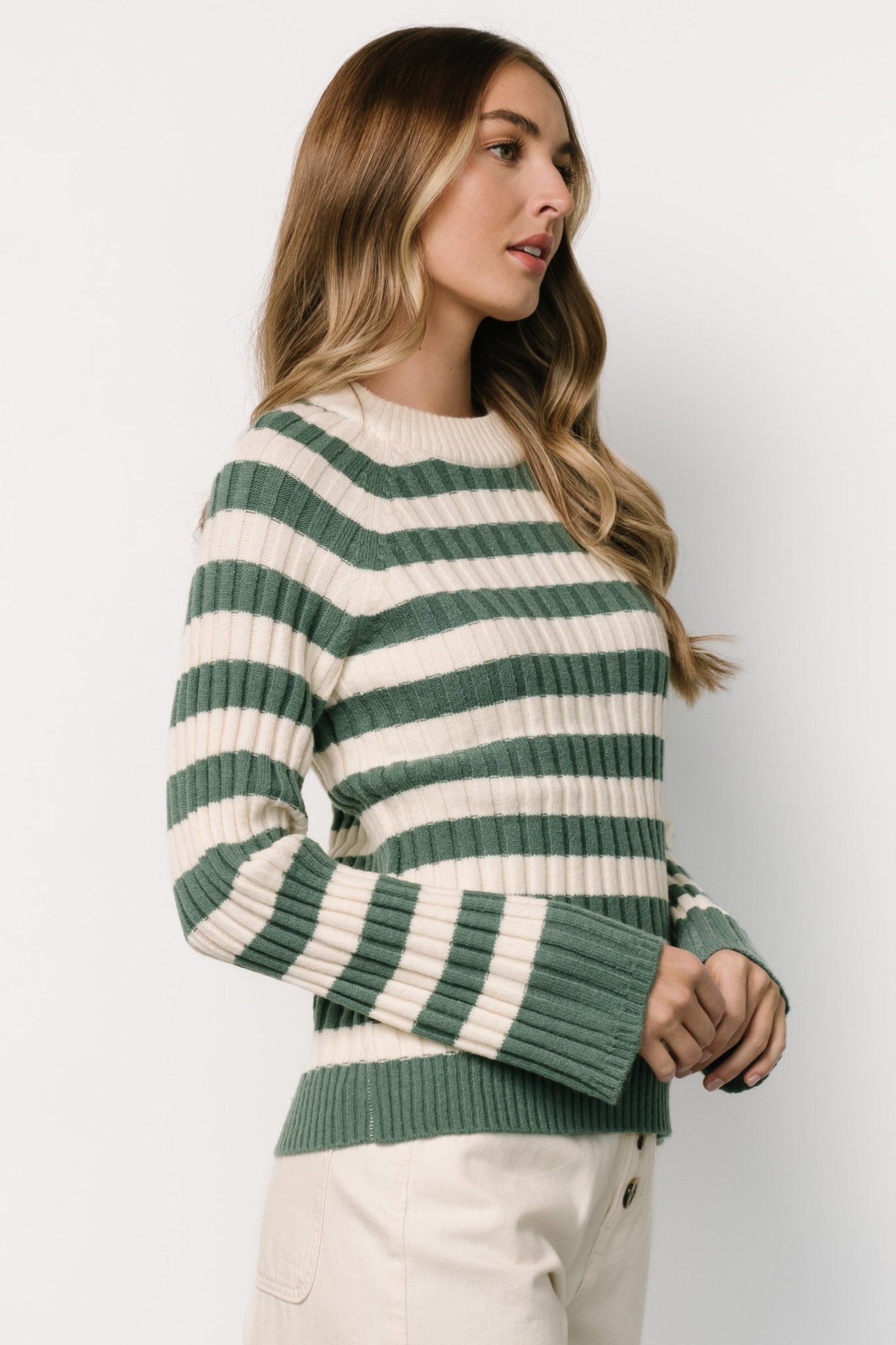 Carrie Striped Sweater | Teal + Ivory - Baltic Born