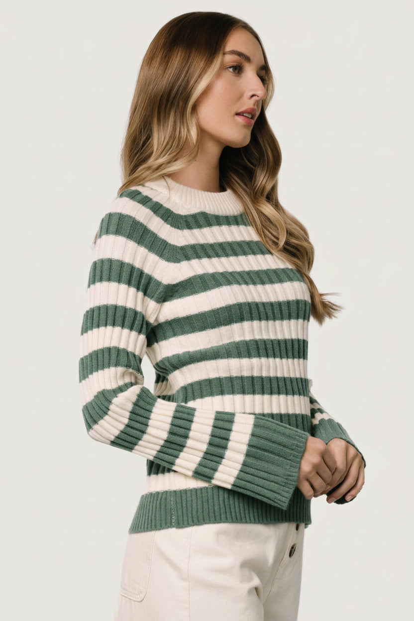 Carrie Striped Sweater | Teal + Ivory