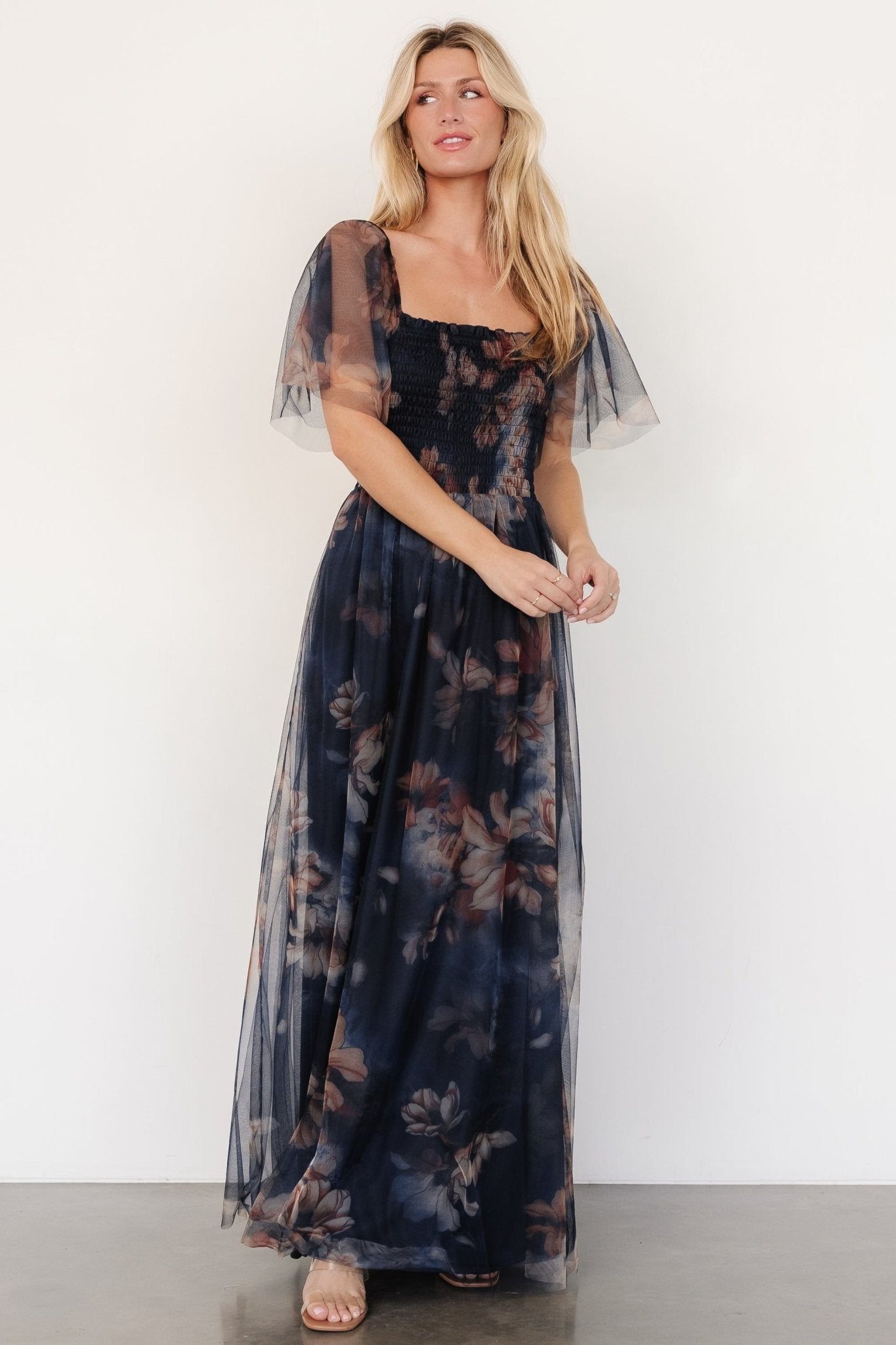 Cassandra Tulle Maxi Dress | Dark Blue Floral - Baltic Born