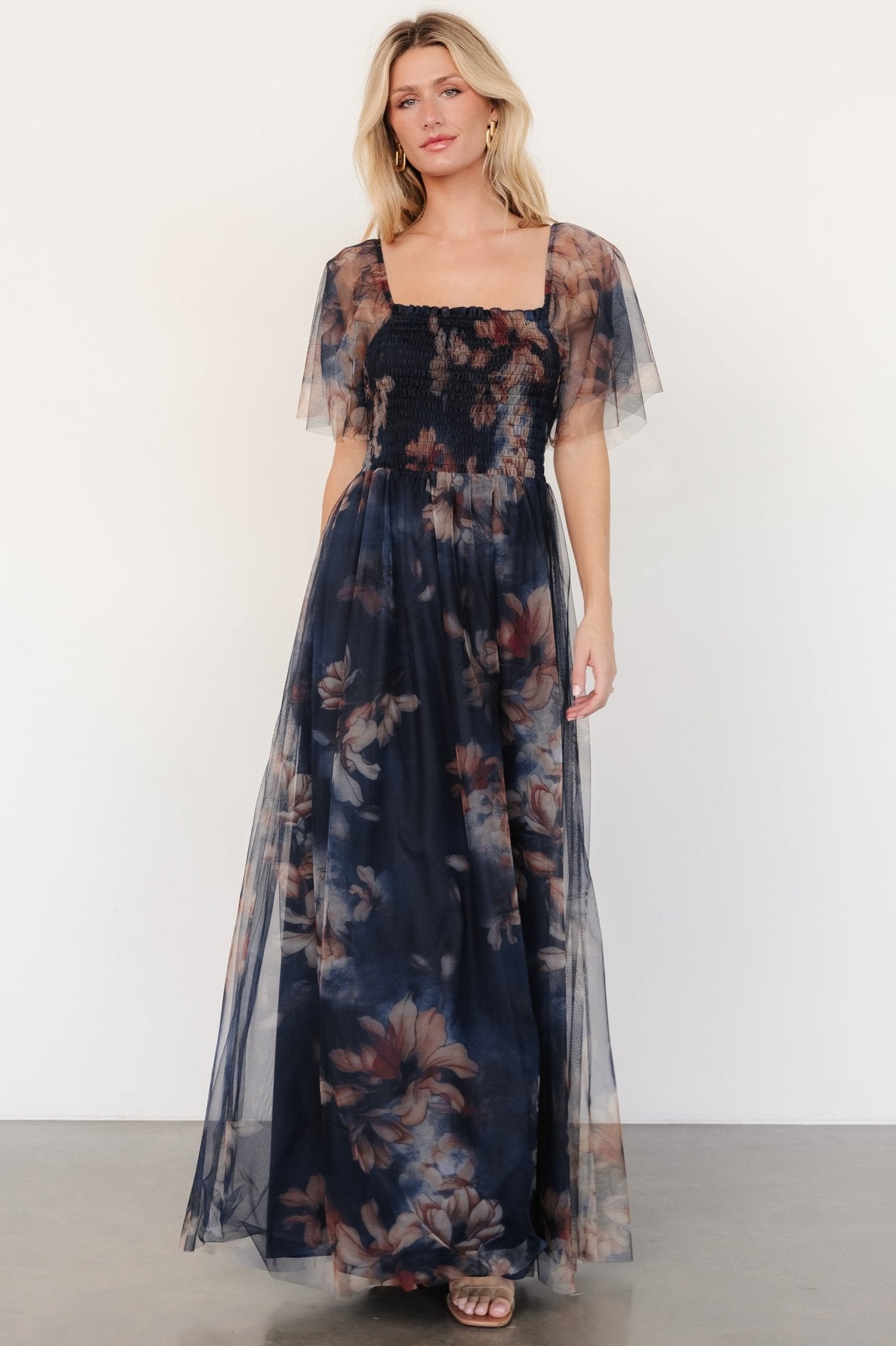 Cassandra Tulle Maxi Dress | Dark Blue Floral - Baltic Born