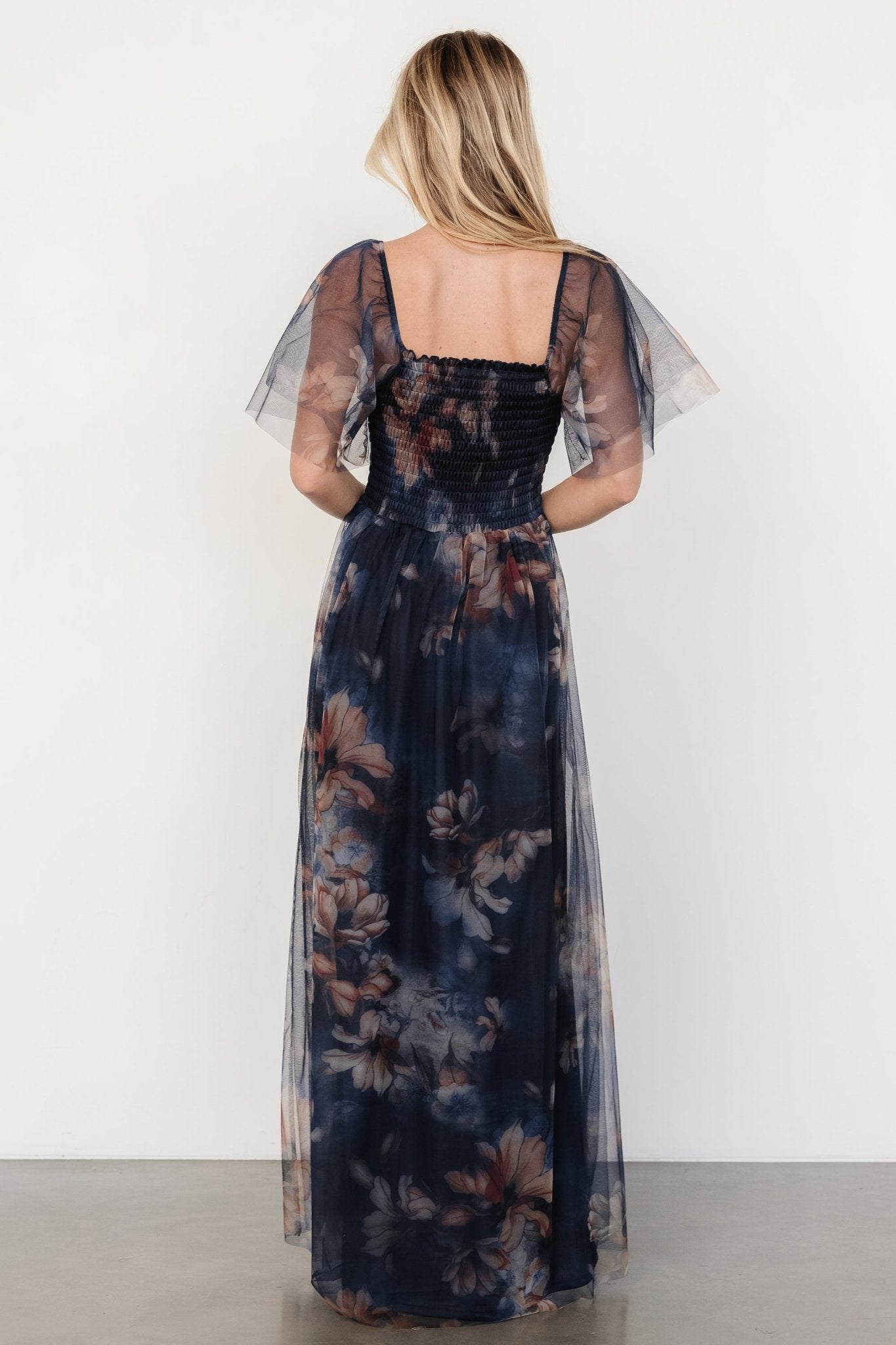 Cassandra Tulle Maxi Dress | Dark Blue Floral - Baltic Born