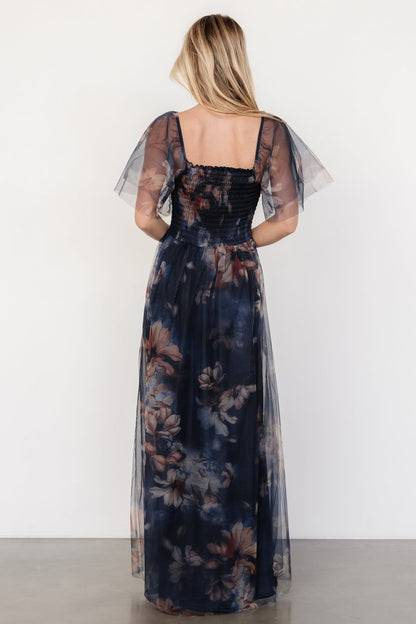 Cassandra Tulle Maxi Dress | Dark Blue Floral - Baltic Born