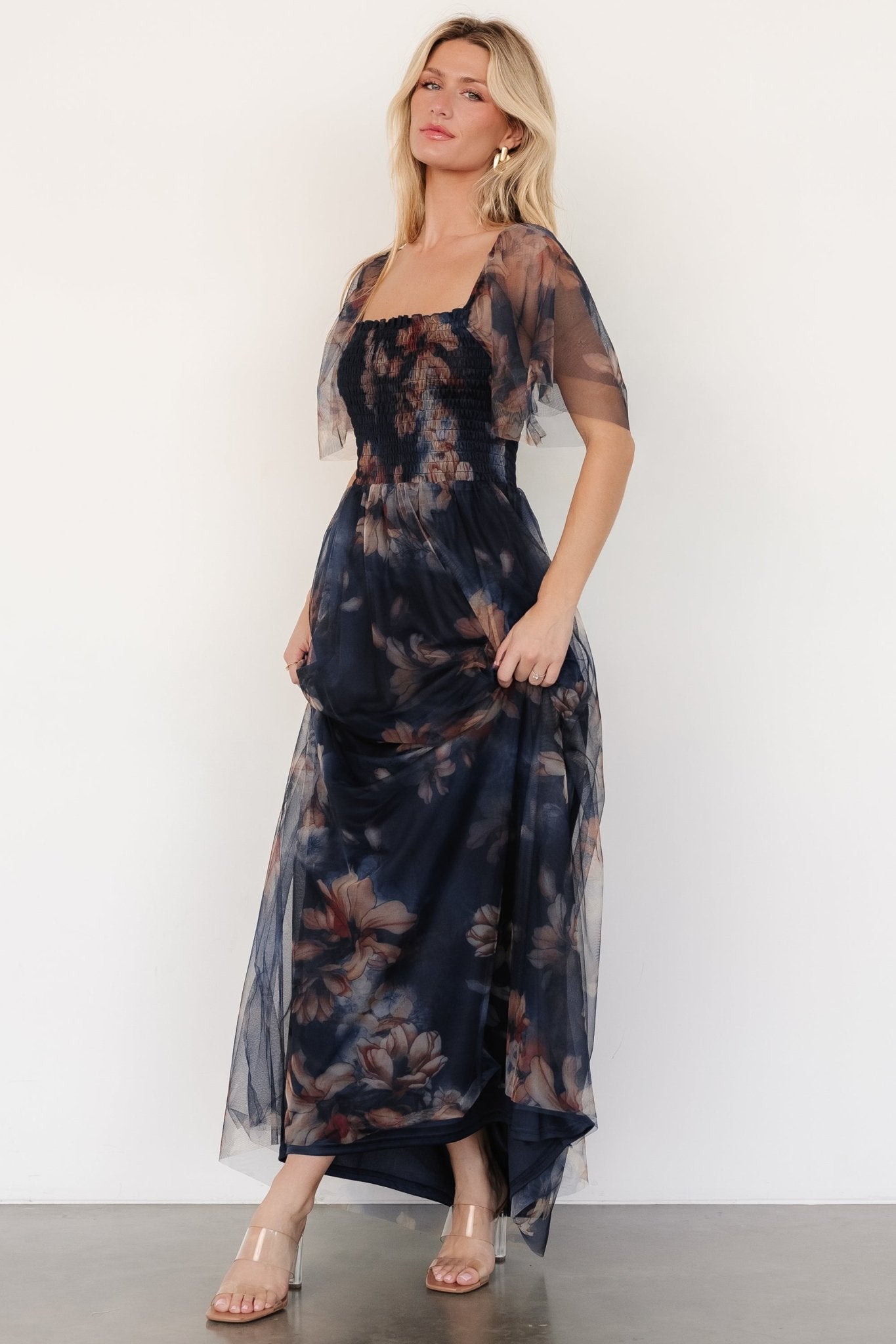 Cassandra Tulle Maxi Dress | Dark Blue Floral - Baltic Born