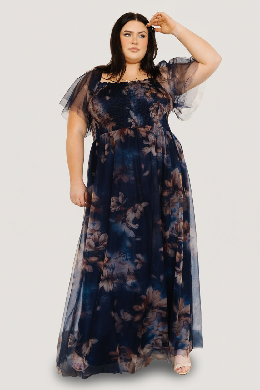 Baltic Born Womens Cassandra Tulle Maxi Dress | Dark Blue Floral | Size: XL Baltic Born Womens Cassandra Tulle Maxi Dress | Dark Blue Floral | Size: XL