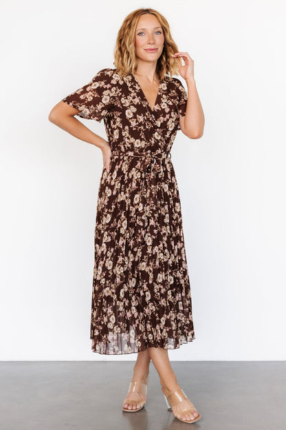 Cassidy Pleated Midi Dress | Brown Floral - Baltic Born