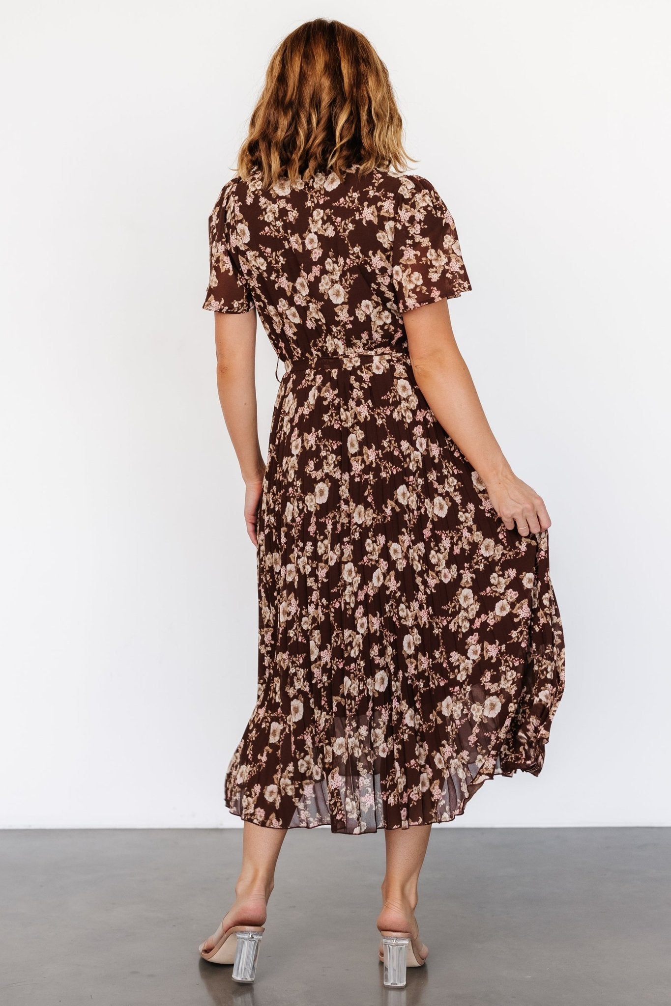 Cassidy Pleated Midi Dress | Brown Floral - Baltic Born