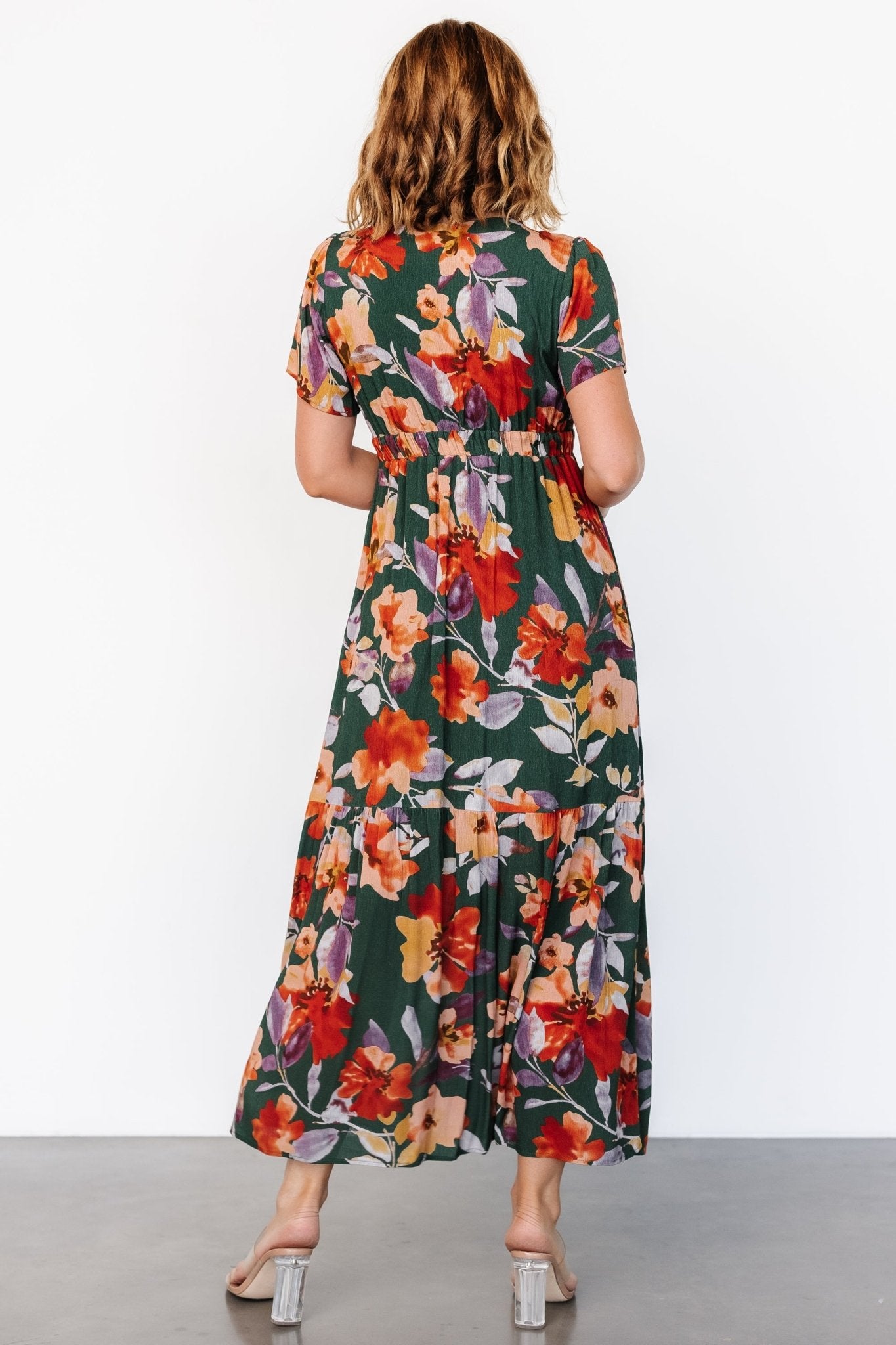 Cassie Short Sleeve Dress | Dark Green Floral - Baltic Born