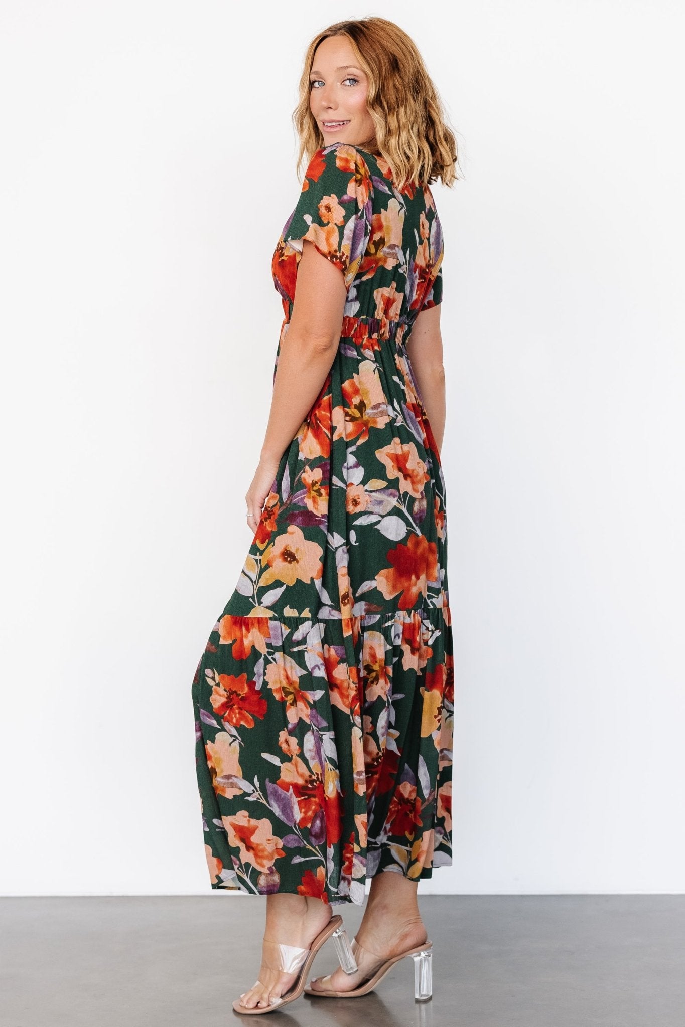 Cassie Short Sleeve Dress | Dark Green Floral - Baltic Born