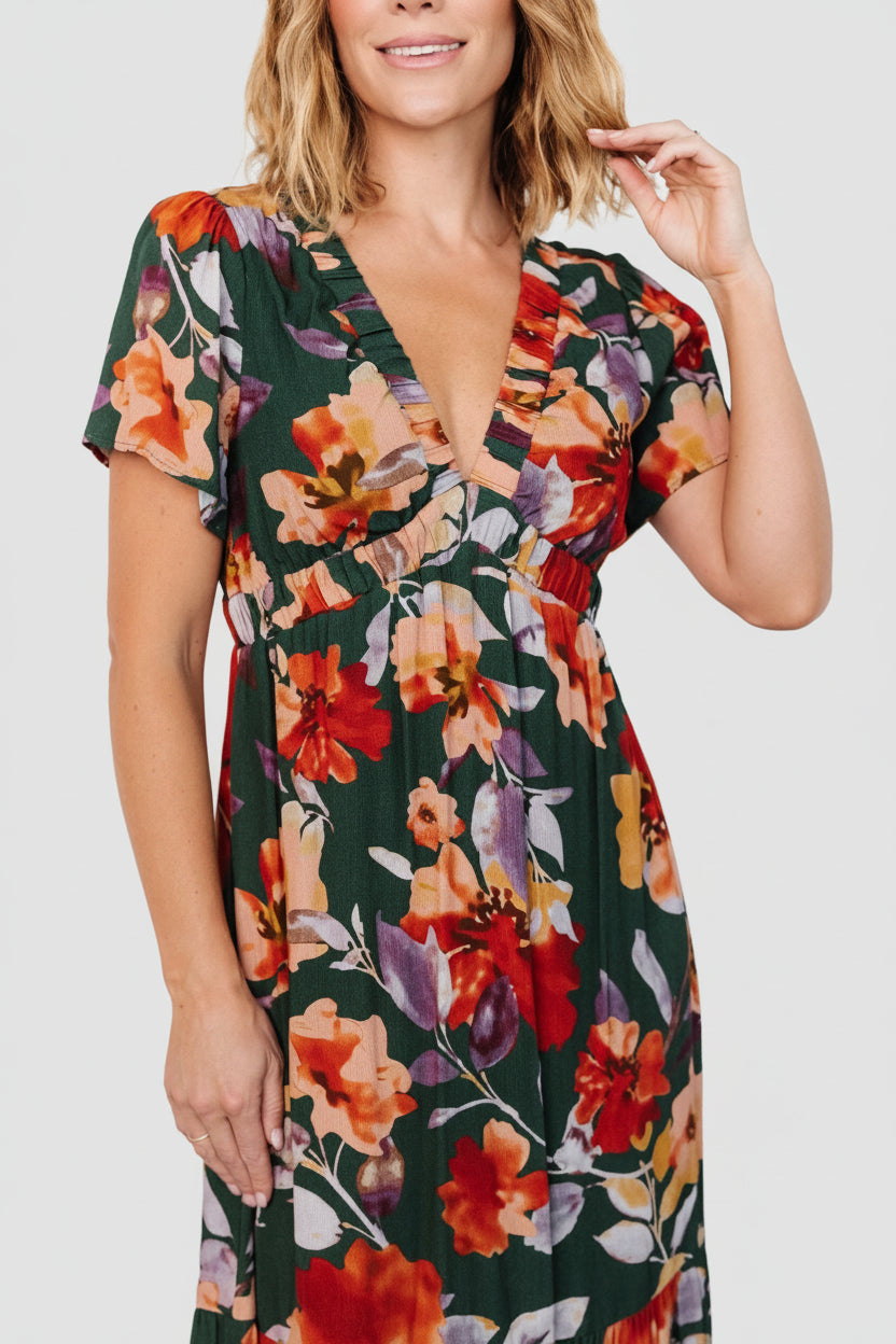 Baltic Born Womens Cassie Short Sleeve Dress | Dark Green Floral | Size: Medium Baltic Born Womens Cassie Short Sleeve Dress | Dark Green Floral | Size: Medium