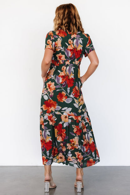 Cassie Short Sleeve Dress | Dark Green Floral - Baltic Born