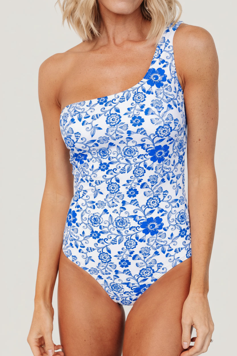 Catania One Piece | White + Cobalt Floral