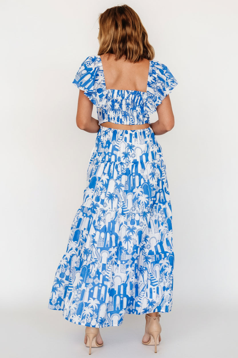 Catira Maxi Dress | Blue + White