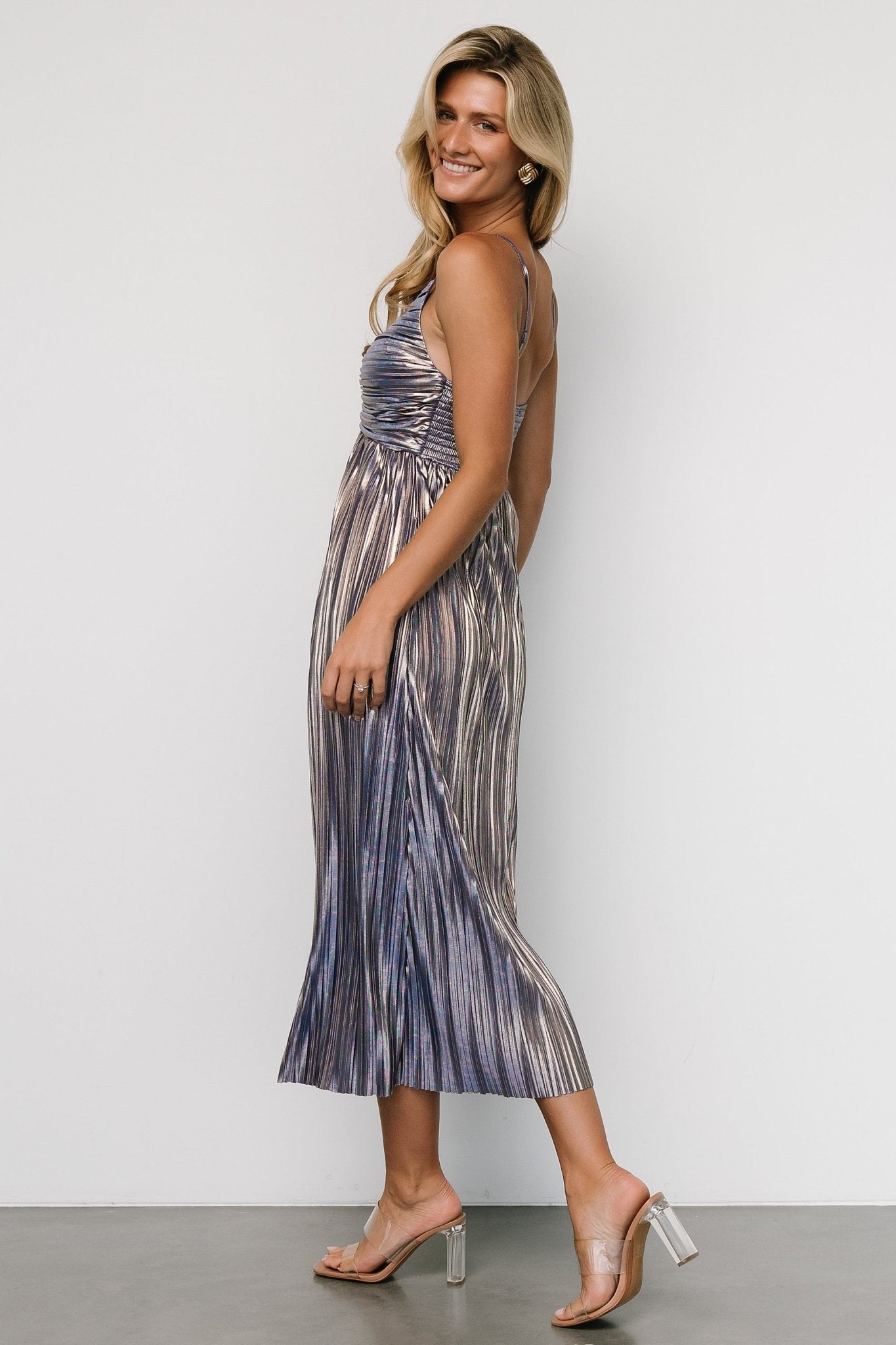 Cecilia Pleated Dress | Blue Shimmer - Baltic Born