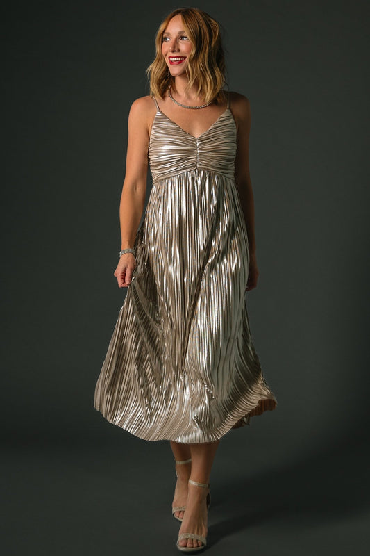 Cecilia Pleated Dress | Champagne - Baltic Born