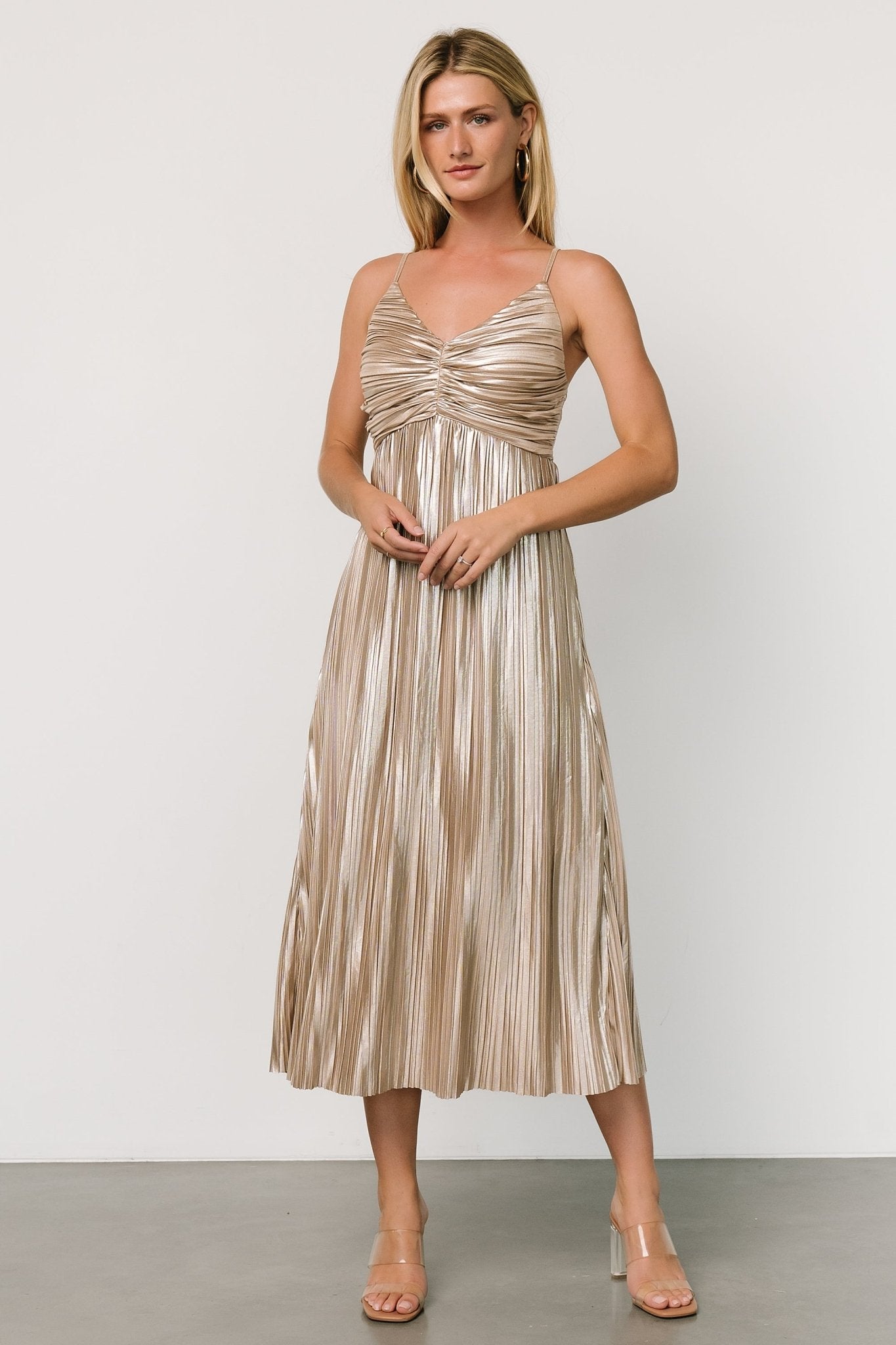 Cecilia Pleated Dress | Champagne - Baltic Born