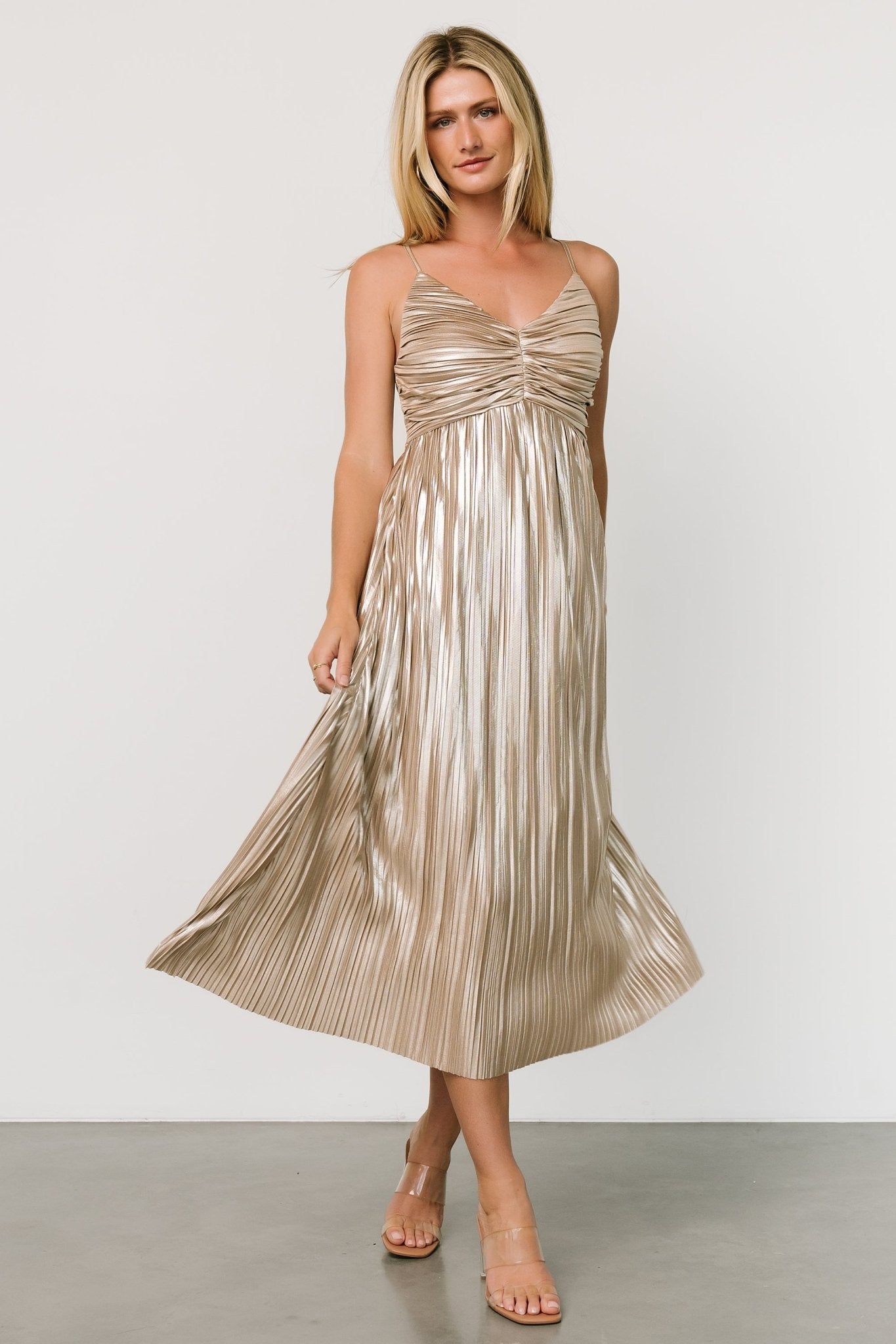 Cecilia Pleated Dress | Champagne - Baltic Born