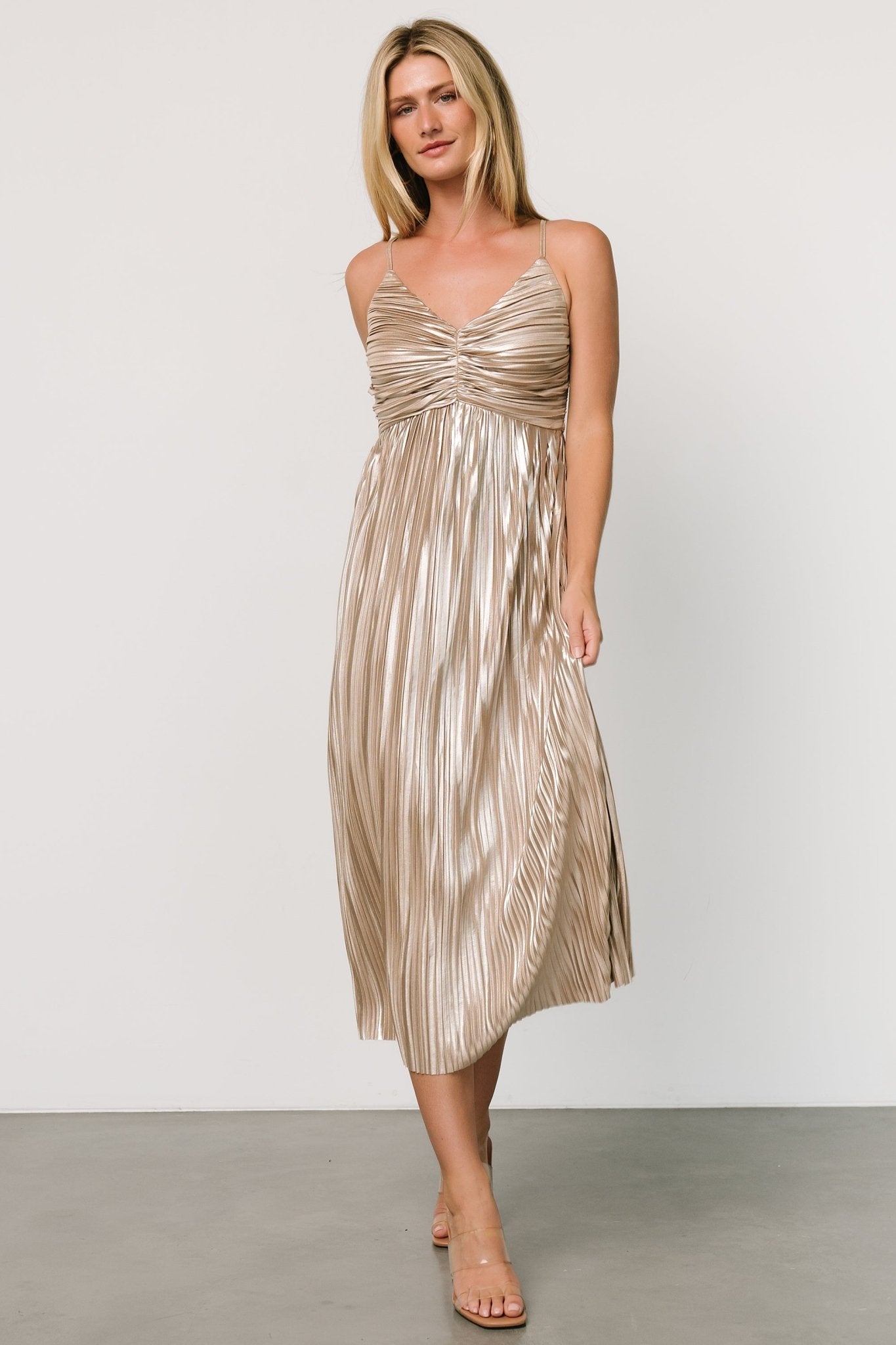 Cecilia Pleated Dress | Champagne - Baltic Born